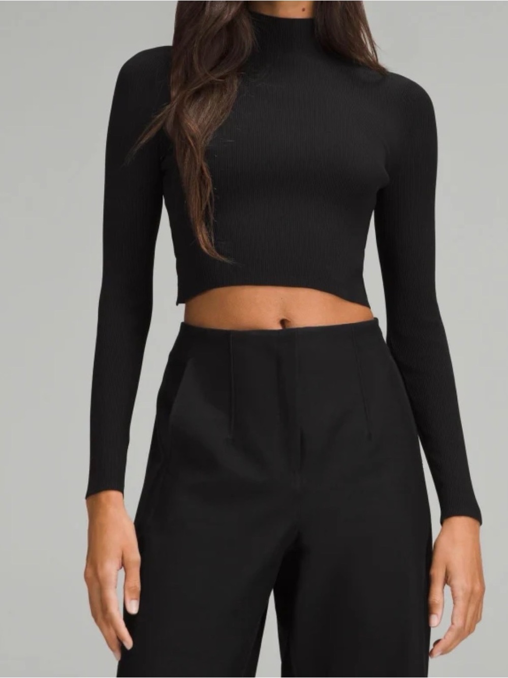 lululemon athletica Black Ribbed Mock-Neck Long Sleeve Crop
